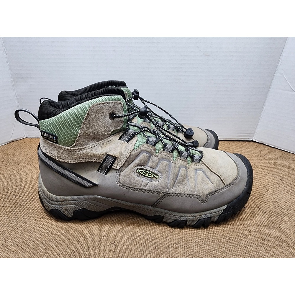 Keen Targhee Mid Hiking Boots Green Gray Waterproof Leather Trail Kids Size 5